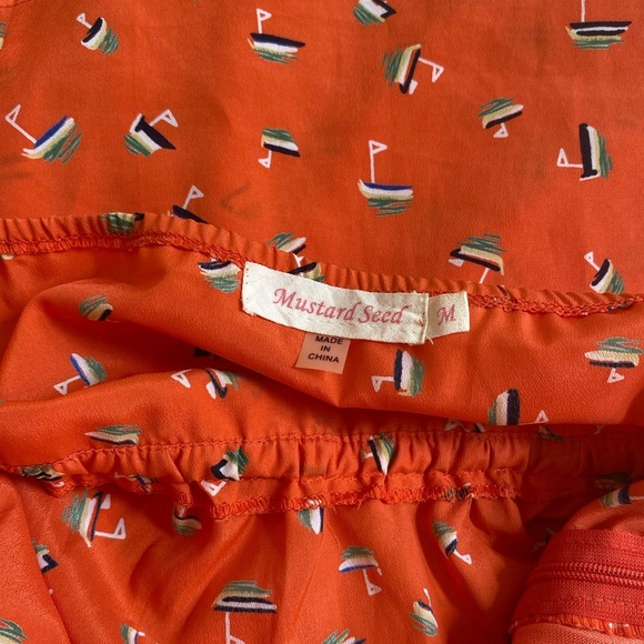 Mustard Seed Sailboat Print Orange Tie Neck Halter Mini Skater Dress Medium - Picture 8 of 11